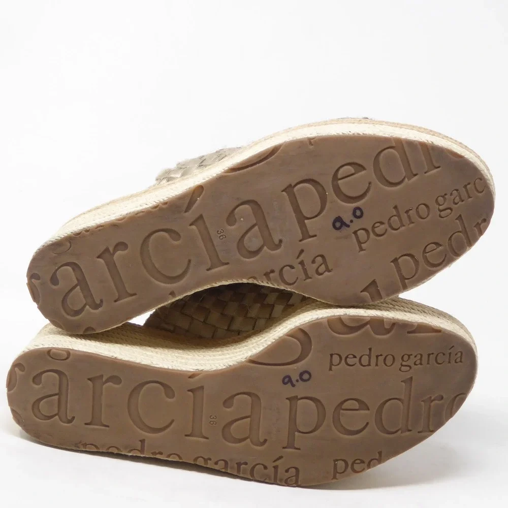 Pedro Garcia Womens Sandals Gold Woven Espadrille Platform Slides 36 / 6